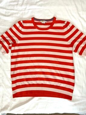 Boden Orange Striped Cotton Short Sleeve Knit Sweater Top Women’s Large